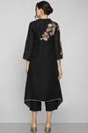 Shop_KAVERI_Black Linen Embroidery Floral V Tunic  _at_Aza_Fashions