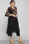 KAVERI_Black Linen Embroidery Floral V Tunic  _Online_at_Aza_Fashions