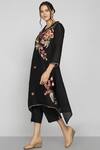 Buy_KAVERI_Black Linen Embroidery Floral V Tunic  _Online_at_Aza_Fashions