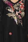 KAVERI_Black Linen Embroidery Floral V Tunic  _at_Aza_Fashions