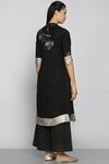 Shop_KAVERI_Black Linen Embroidered Kurta_at_Aza_Fashions