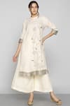 Buy_KAVERI_White Linen Embroidered Kurta_at_Aza_Fashions