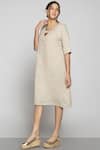 Buy_Kaveri_Beige Linen Midi Dress_Online_at_Aza_Fashions