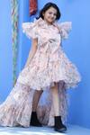 Shop_Janyas Closet_Peach Printed Organza High-low Dress _at_Aza_Fashions