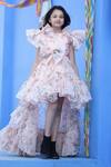 Buy_Janyas Closet_Peach Printed Organza High-low Dress _Online_at_Aza_Fashions