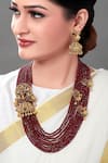 Buy_joules by radhika_Gold Plated Ruby Stone Antique Jewellery Set_at_Aza_Fashions