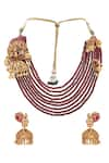 Shop_joules by radhika_Gold Plated Ruby Stone Antique Jewellery Set_at_Aza_Fashions