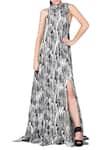 Buy_Limerick by Abirr N' Nanki_Grey Crepe High Printed Maxi Dress  _at_Aza_Fashions