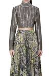 Buy_Limerick By Abirr N' Nanki_Black Dupion Silk High Embellished Crop Top _Online_at_Aza_Fashions