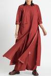 Buy Three Red Cotton Poplin Band Collar Jacket Tunic at Aza Fashions Buy_Three_Red Cotton Poplin Band Collar Jacket Tunic _at_Aza_Fashions
