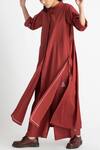 Three Red Cotton Poplin Band Collar Jacket Tunic Online at Aza Fashions Three_Red Cotton Poplin Band Collar Jacket Tunic _Online_at_Aza_Fashions