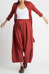 Buy_THREE_Red Cotton Poplin Pleated Pants _at_Aza_Fashions