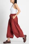 Shop_THREE_Red Cotton Poplin Pleated Pants _at_Aza_Fashions