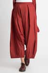 THREE_Red Cotton Poplin Pleated Pants _Online_at_Aza_Fashions