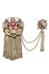 Cosa Nostraa_Gold Stone Antique Double Chain Carved Brooch_Online_at_Aza_Fashions