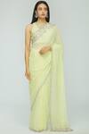 Buy_Avvantikaa S Parwani_Yellow Georgette Embellished Saree With Blouse_at_Aza_Fashions