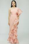Avvantikaa S Parwani_Pink Georgette Embellished Jumpsuit Saree_Online_at_Aza_Fashions