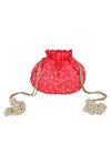 Ozel_Red Pearls Silk Embroidered Potli Bag_Online_at_Aza_Fashions