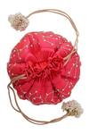 Shop_Ozel_Red Pearls Silk Embroidered Potli Bag_at_Aza_Fashions