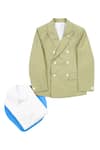 Buy_Partykles_Green Gabardine Double Breasted Blazer Set _at_Aza_Fashions