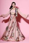 Buy Mahima Mahajan Pink Organza, Georgette, Shantoon Blouse Round, Jacket Printed Lehenga Set at Aza Fashions Buy_Mahima Mahajan_Pink Organza, Georgette, Shantoon Blouse Round, Jacket Printed Lehenga Set _at_Aza_Fashions
