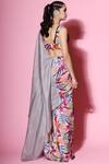 Shop_Mahima Mahajan_Grey Organza, Moss Crepe, Shantoon Printed Pre-draped Saree_at_Aza_Fashions