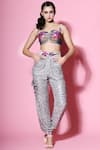 Buy_Mahima Mahajan_Grey Modal Satin Sweetheart Neck Embellished Pant Set _at_Aza_Fashions