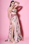 Buy_Mahima Mahajan_Pink Crinkle Crepe Plunge Neck Printed Gown _at_Aza_Fashions