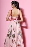 Shop_Mahima Mahajan_Pink Crinkle Crepe Plunge Neck Printed Gown _at_Aza_Fashions