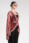 Buy_Shivan & Narresh_Red Silk Organza Printed Cape_at_Aza_Fashions