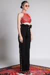 Shivan & Narresh_Red Diamond Weave Jersey Printed Crop Top_Online_at_Aza_Fashions