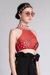 Buy_Shivan & Narresh_Red Diamond Weave Jersey Printed Crop Top_at_Aza_Fashions