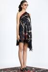 Shivan & Narresh_Black Silk Satin Printed Dress_Online_at_Aza_Fashions