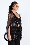 Buy_Shivan & Narresh_Black Silk Organza Printed Cape_at_Aza_Fashions