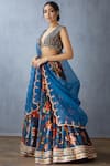 Torani_Blue Silk Velvet Printed Lehenga Set_Online_at_Aza_Fashions