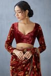 Buy_Torani_Red Floral Silk Velvet Blouse_at_Aza_Fashions