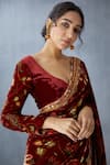 Buy_Torani_Red Floral Silk Velvet Blouse_Online_at_Aza_Fashions