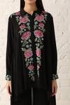 Buy_Namrata Joshipura_Black Georgette Shirt Collar Embroidered Asymmetric Tunic _Online_at_Aza_Fashions