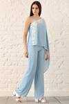 Namrata Joshipura_Blue Linen Asymmetric Embroidered Jumpsuit_Online_at_Aza_Fashions