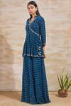 Sana Barreja_Blue Chiffon V Neck Printed Pant Set _Online_at_Aza_Fashions