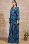 Buy_Sana Barreja_Blue Georgette Round Printed Pant Set _Online_at_Aza_Fashions