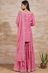 Shop_Sana Barreja_Pink Chanderi V Neck Printed Kurta Sharara Set  _at_Aza_Fashions