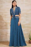 Buy_Sana Barreja_Blue Georgette V Neck Printed Pant Set  _Online_at_Aza_Fashions