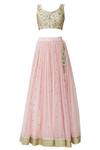 Buy_Megha & Jigar_Pink Chanderi Leaf Neck Lehenga Set_Online_at_Aza_Fashions