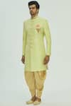 Aryavir Malhotra_Green Silk Sherwani Set _Online_at_Aza_Fashions