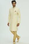 Buy_Aryavir Malhotra_White Jaquard Embellished Sherwani Set _at_Aza_Fashions