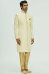 Aryavir Malhotra_White Jaquard Embellished Sherwani Set _Online_at_Aza_Fashions