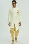 Buy_Aryavir Malhotra_White Jaquard Embellished Sherwani Set _at_Aza_Fashions