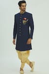 Buy_Aryavir Malhotra_Blue Cotton Embellished Sherwani Set _at_Aza_Fashions