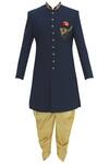 Buy_Aryavir Malhotra_Blue Cotton Embellished Sherwani Set _Online_at_Aza_Fashions